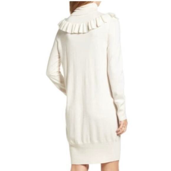 Leith NWT Womens Dress Ivory Long Sleeve Knit Turtleneck Ruffle Yoke XS SoftGirl - Picture 2 of 11